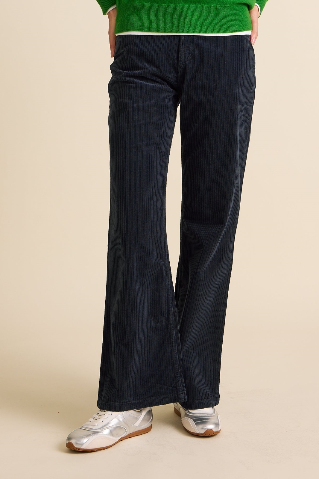 Côtelé womens vegan Flare Pants Navy