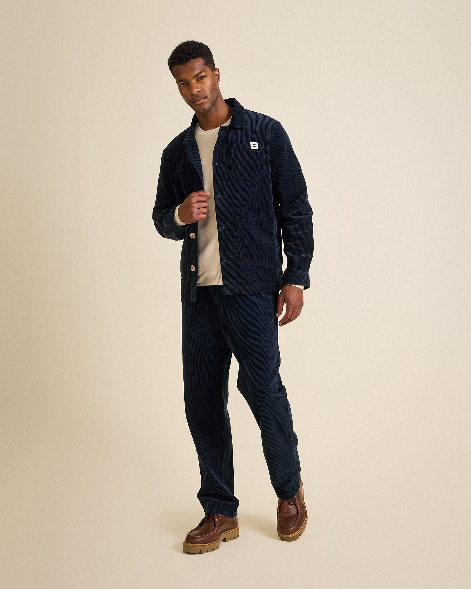 Côtelé men vegan Pleated Pants Navy