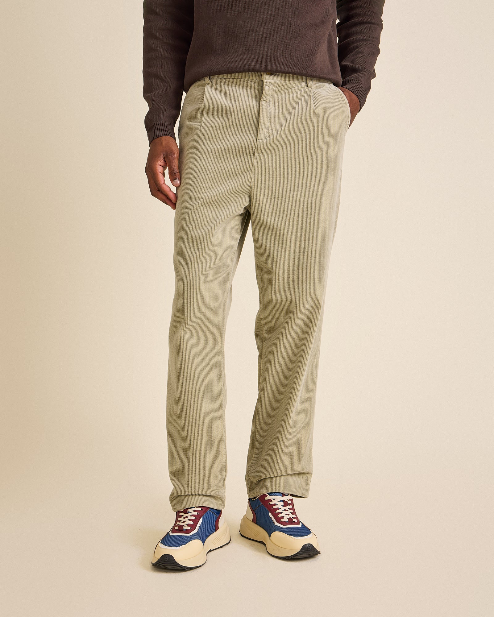 Côtelé men vegan Pleated Pants Sage Green