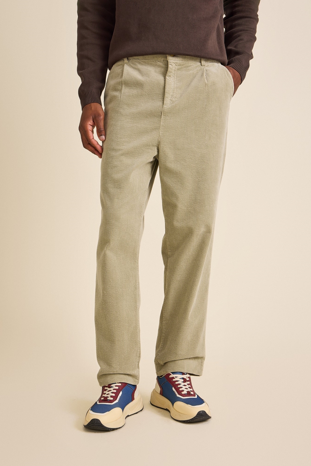 Côtelé men vegan Pleated Pants Sage Green