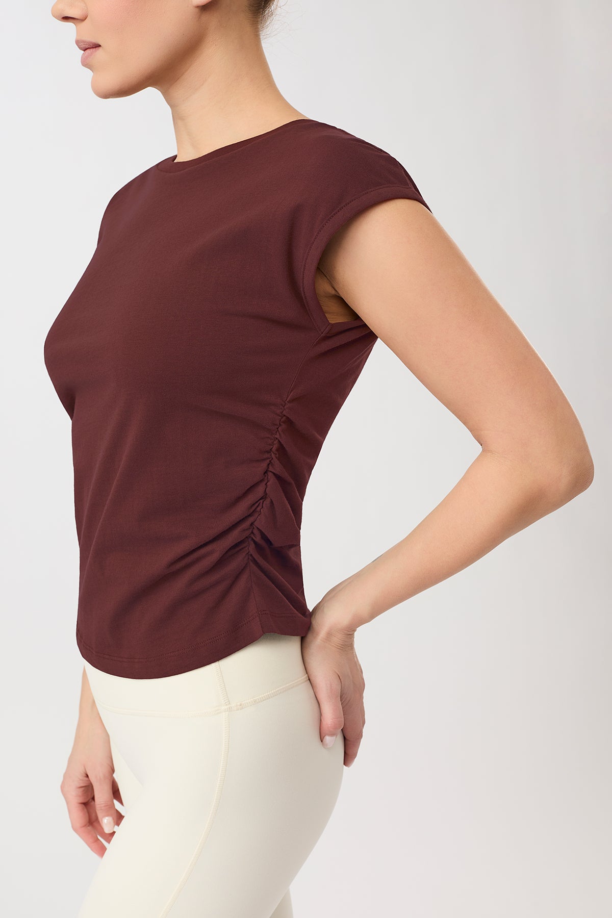 MANDALA womens vegan Top Side Ruffled Ruby