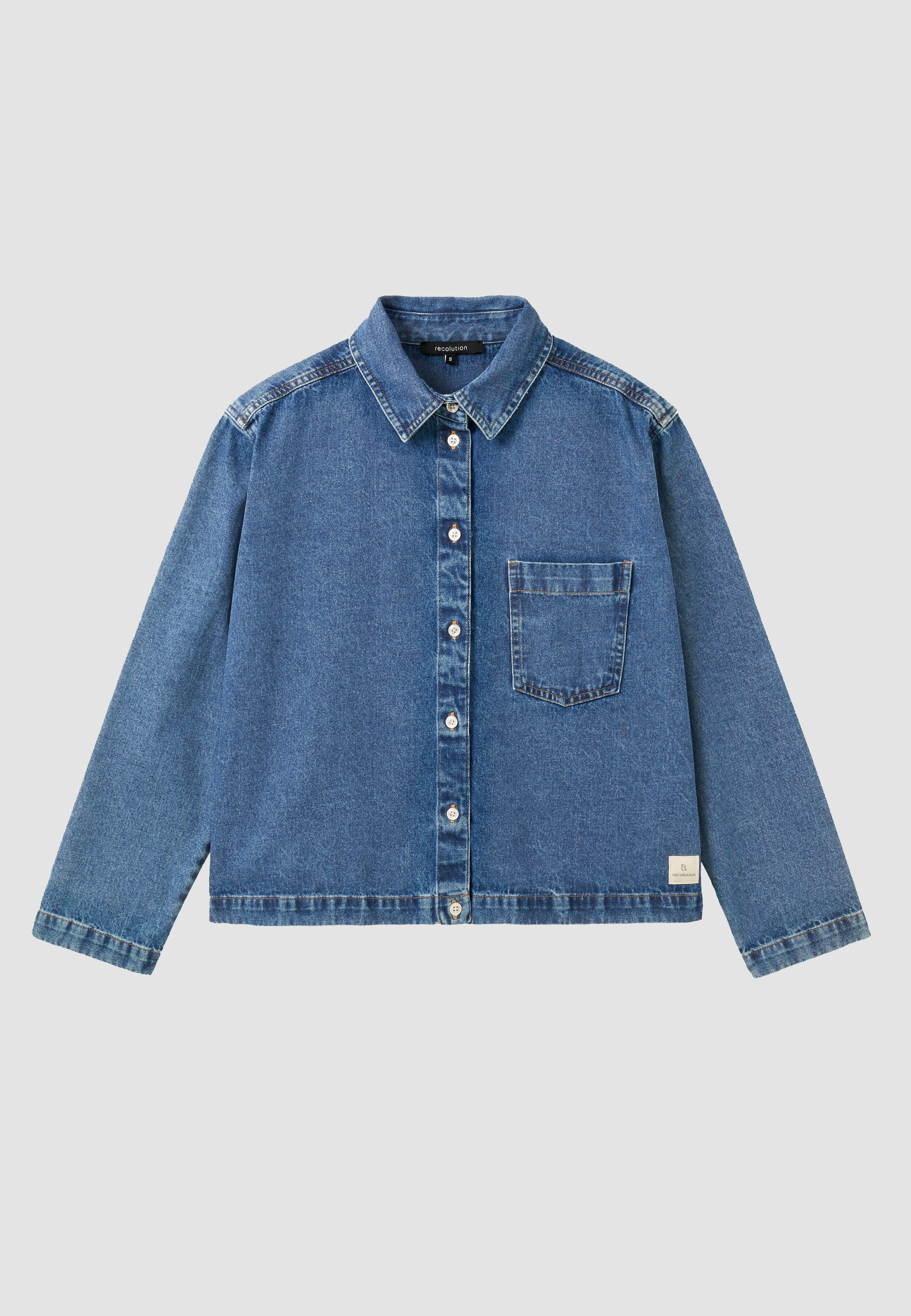 Recolution womens vegan Denim Overshirt Poppy Blue
