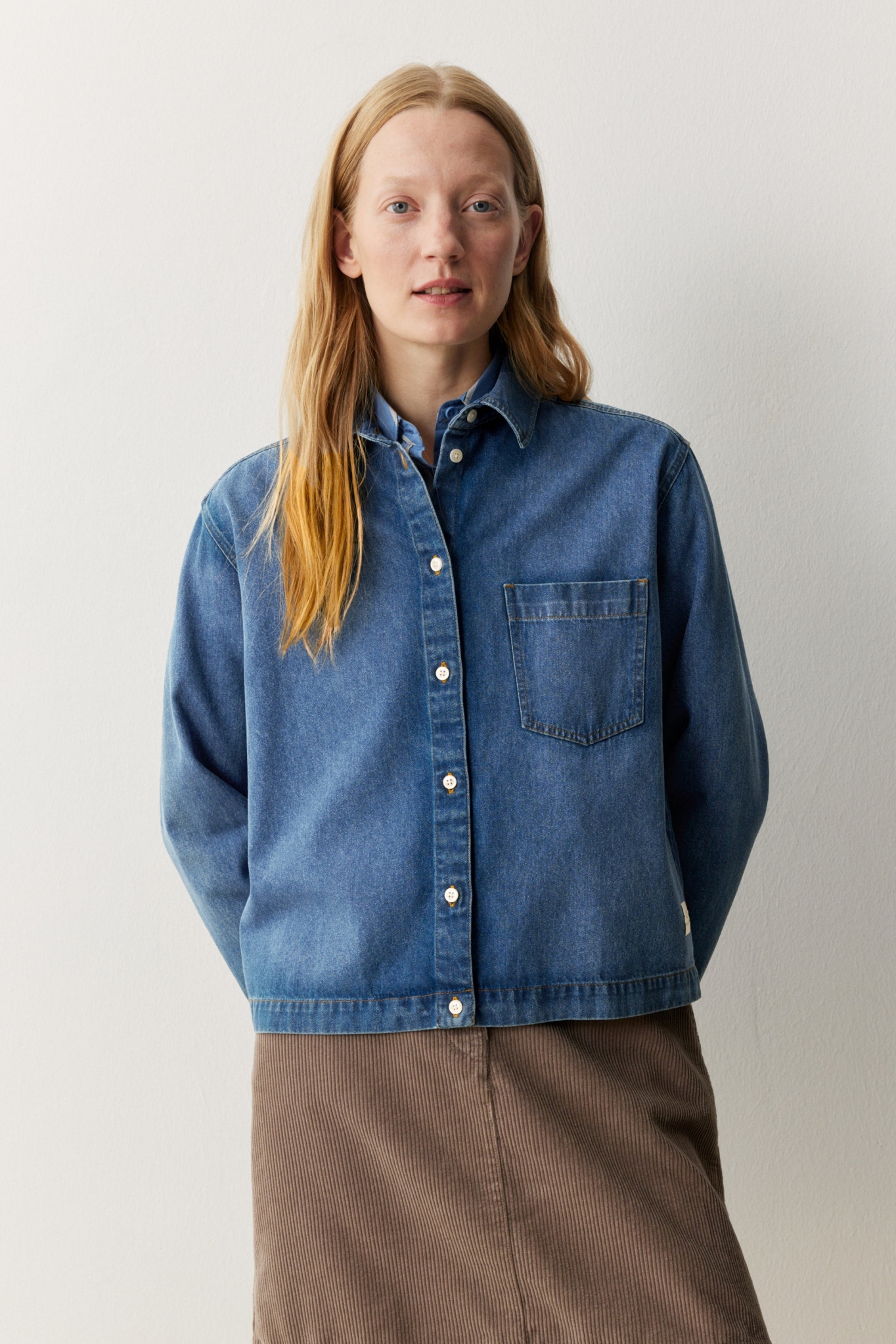 Recolution womens vegan Denim Overshirt Poppy Blue