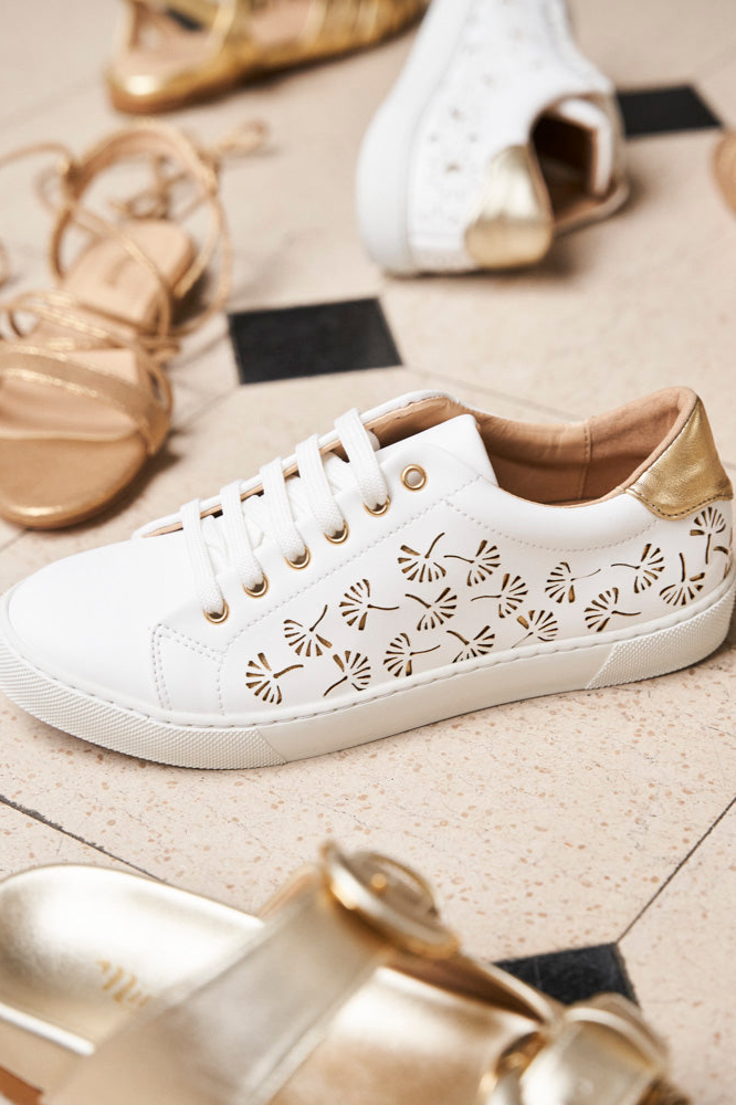 Minuit Sur Terre Damen vegan Sneaker Virevolte Mini Ginkgo Creme Gold