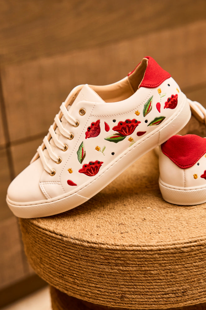 Minuit Sur Terre Damen vegan Sneaker Virevolte Coquelicots Wei&Atilde;Ÿ
