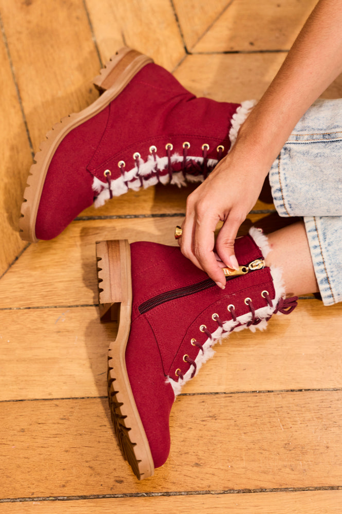Minuit Sur Terre womens vegan Boots Mémoire Rubis Red