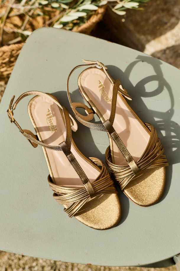 Minuit Sur Terre womens vegan Flat Sandals Verveine Gold