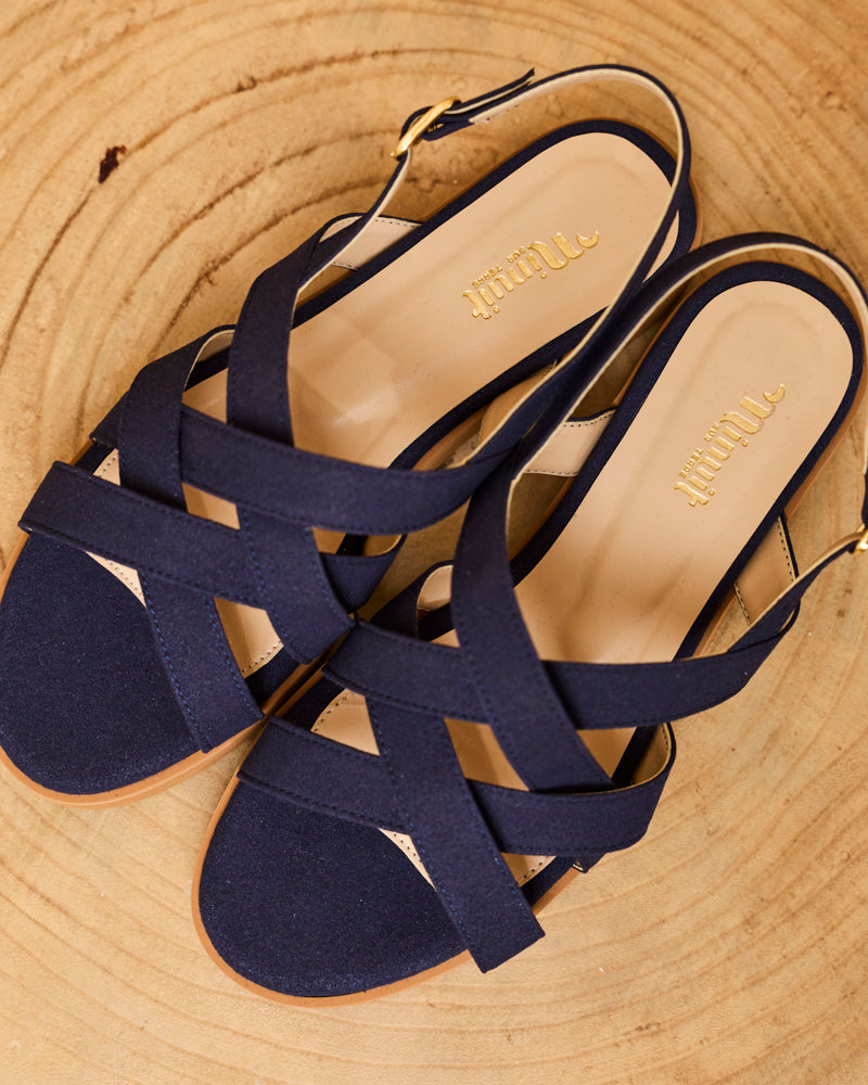 Minuit Sur Terre womens vegan Flat Sandals Origan Midnight Blue