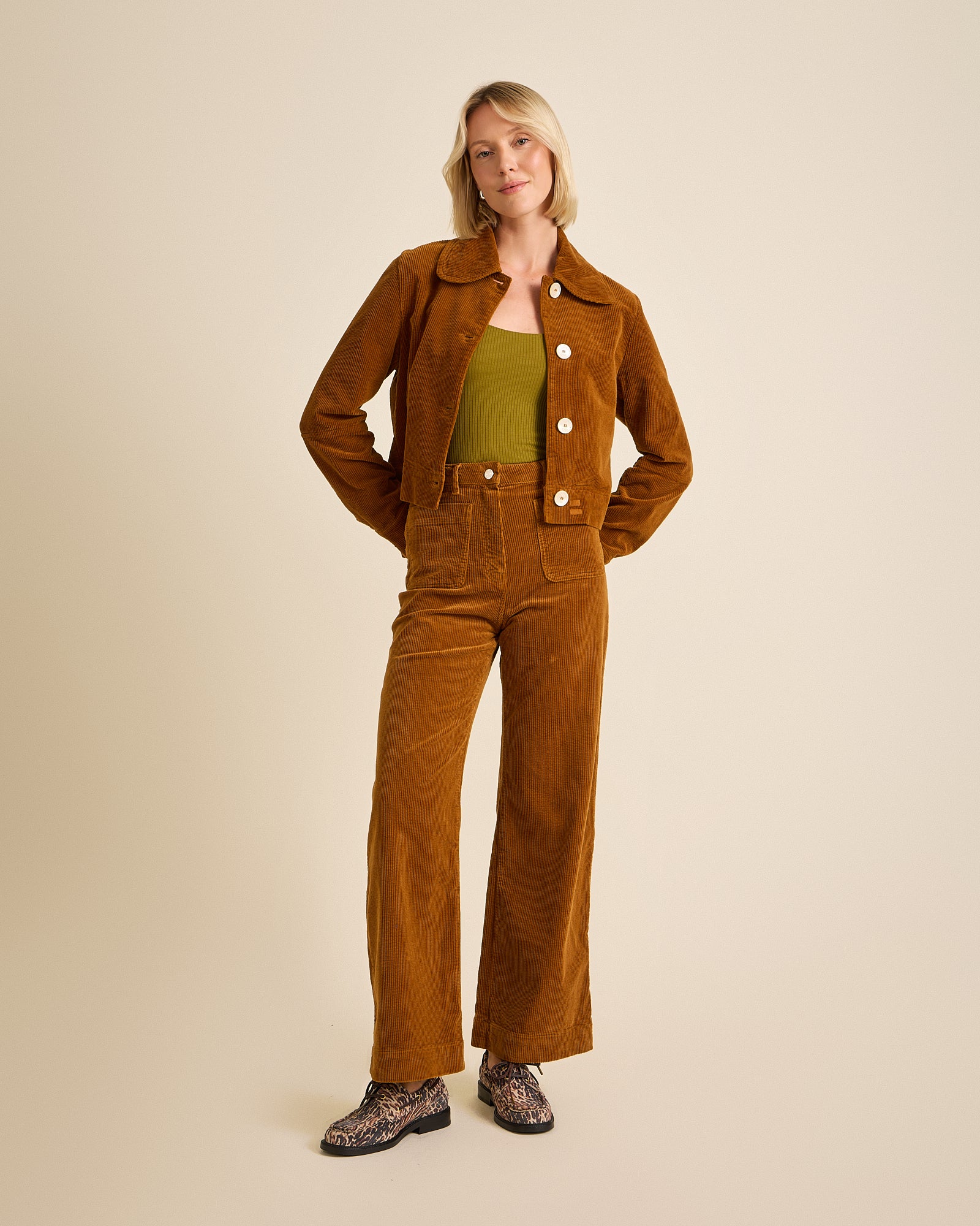 Côtelé womens vegan Pants Jane Camel Brown