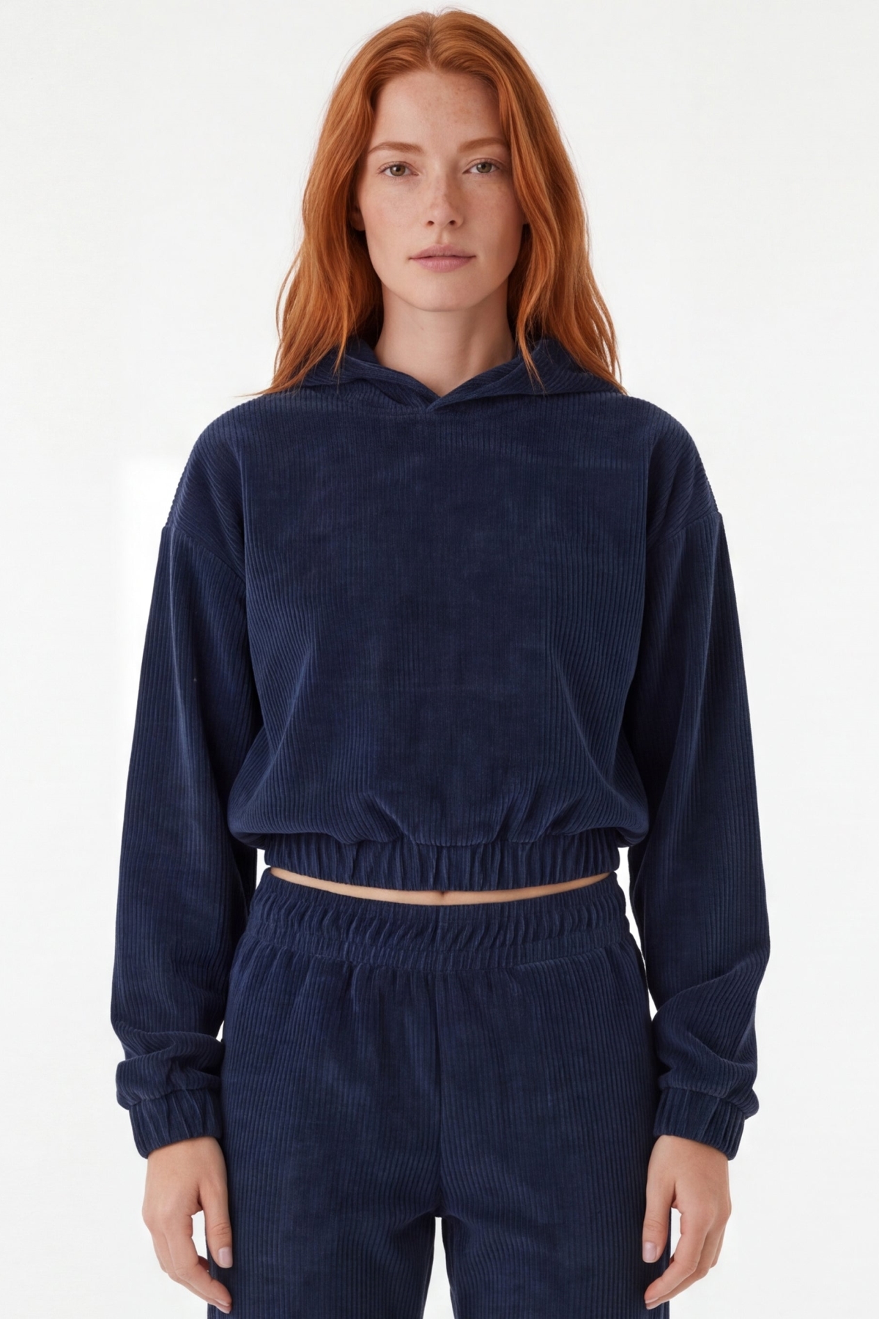 ORGANICATION Damen vegan Kurzer Hoodie Aus Cord Harriet In Marineblau