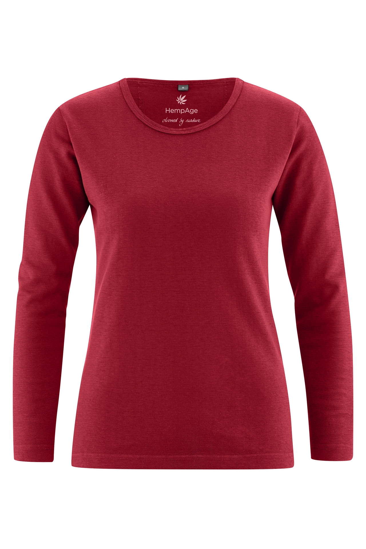 HempAge Damen vegan Langarm-Shirt Basic Rubinrot