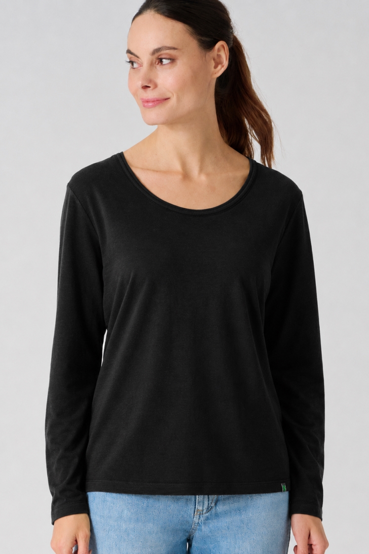 HempAge Damen vegan Langarm-Shirt Schwarz
