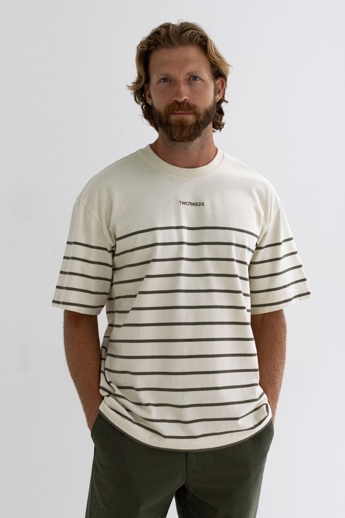 TWOTHIRDS Herren vegan T-Shirt Esker Khaki Streifen