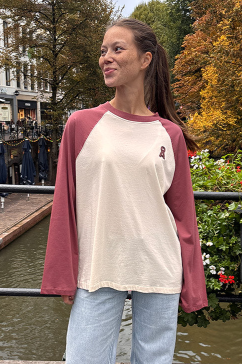 ARMEDANGELS Damen vegan Longsleeve Iconic Raglan Beige Rot