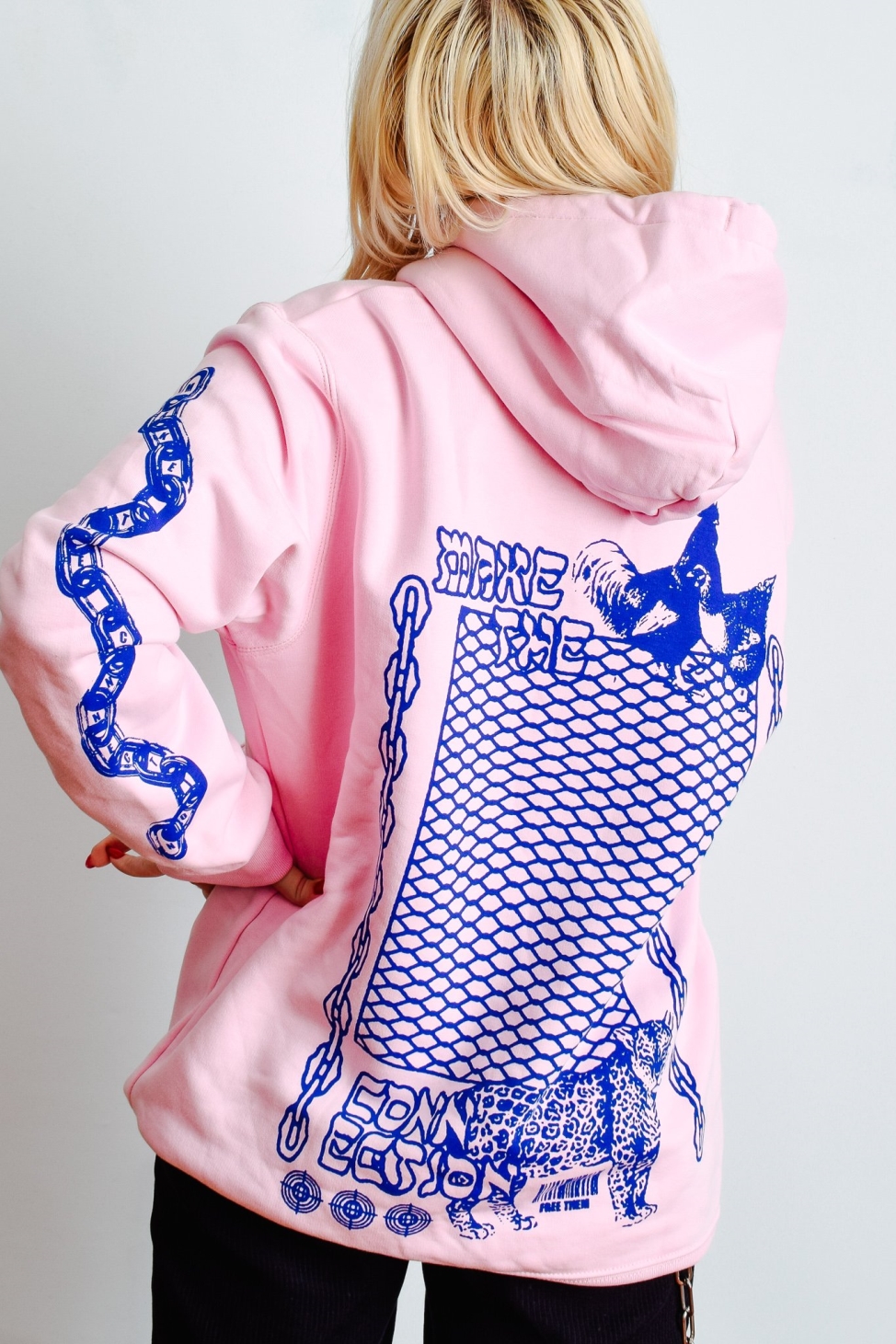 Image of Plant Faced Clothing dames vegan Make The Connection Hoodie - Roze X Blauw