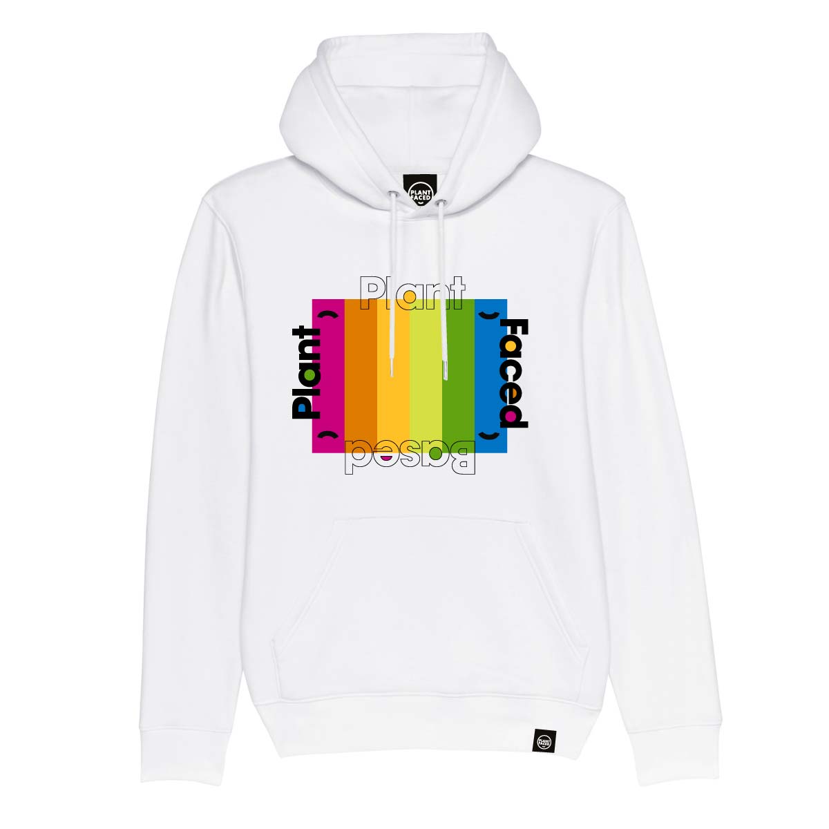 Plant Faced Clothing womens vegan Hoodie Plant Based Rainbow White