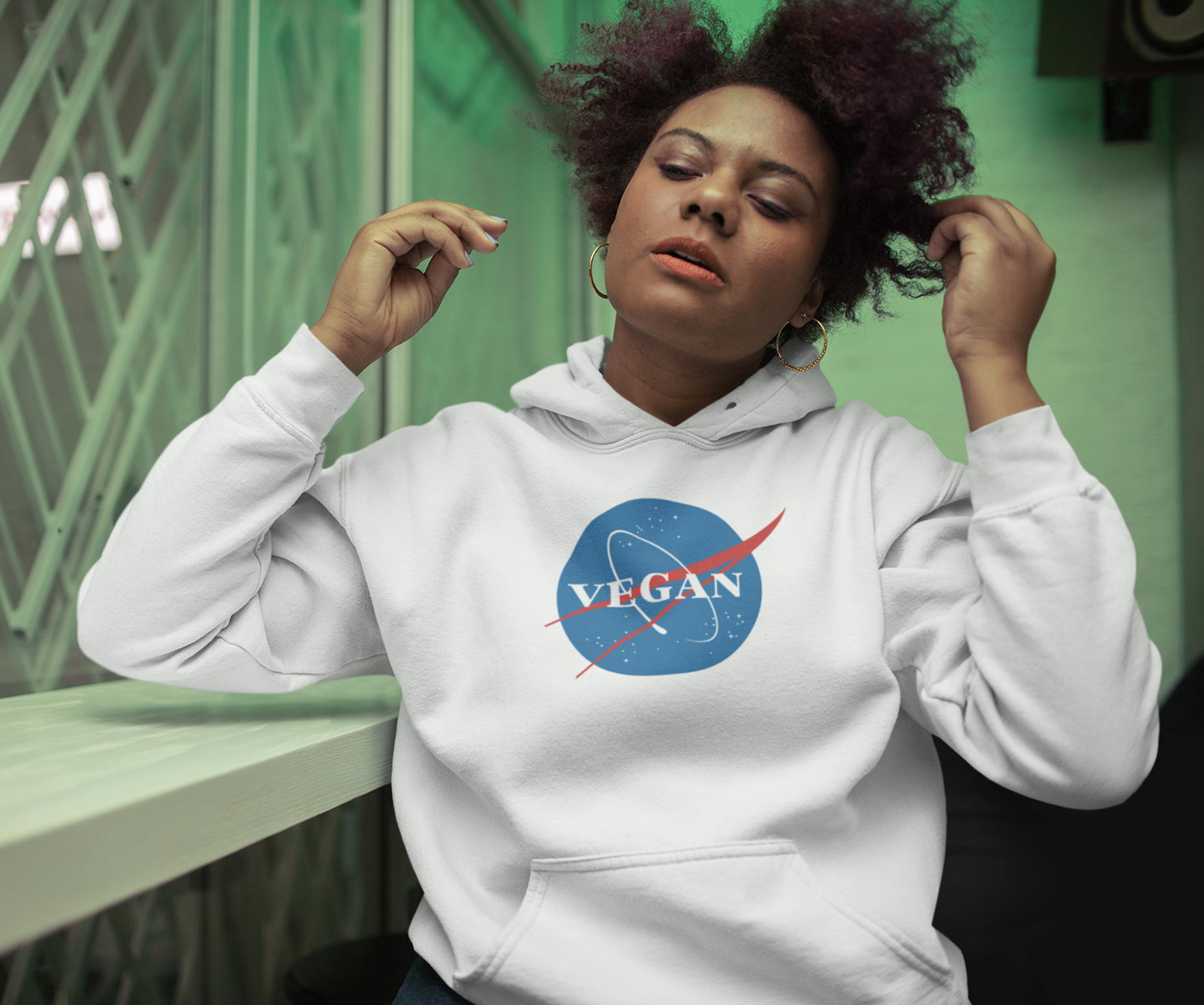 22712 - Damen vegan Vegan Nasa - Hoodie Aus Bio-Baumwolle WeiÃŸ