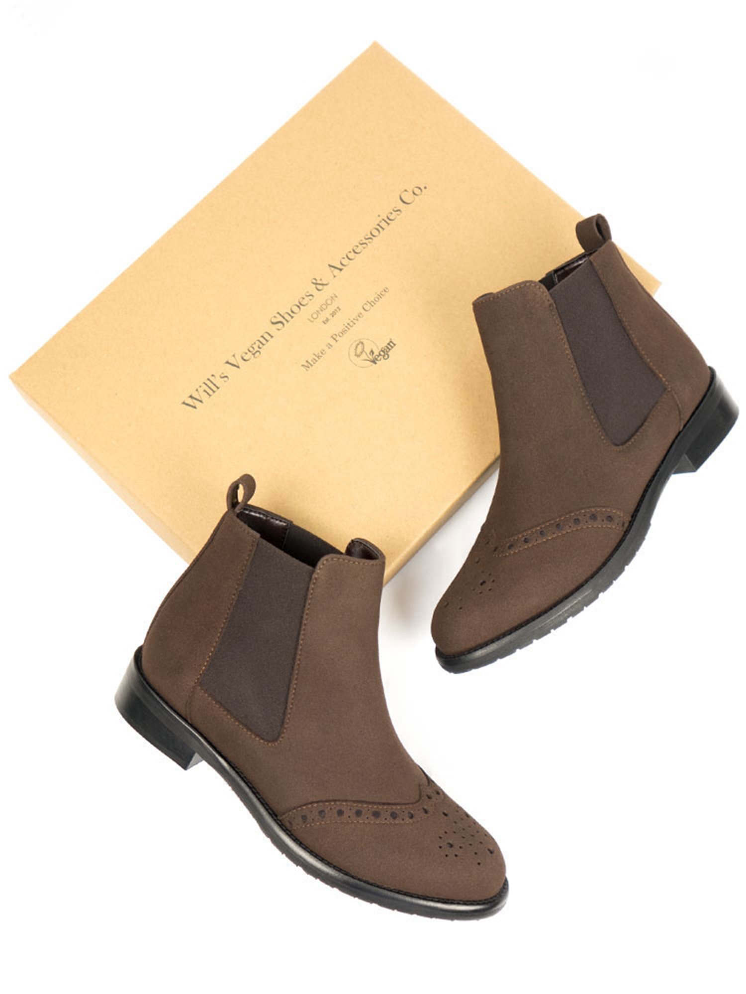 Will's Vegan Store womens vegan Chelsea Boots Brogue Dark Brown