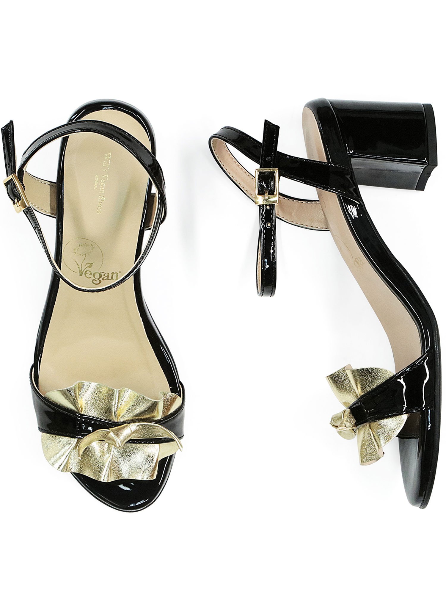 Will's Vegan Store womens vegan Sandals Ruffle Black & Gold