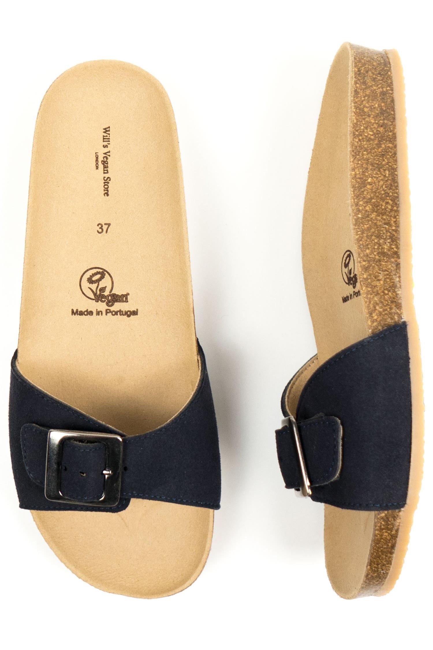 Will's Vegan Store Damen vegan Hausschuhe Einzelriemen Dunkelblau