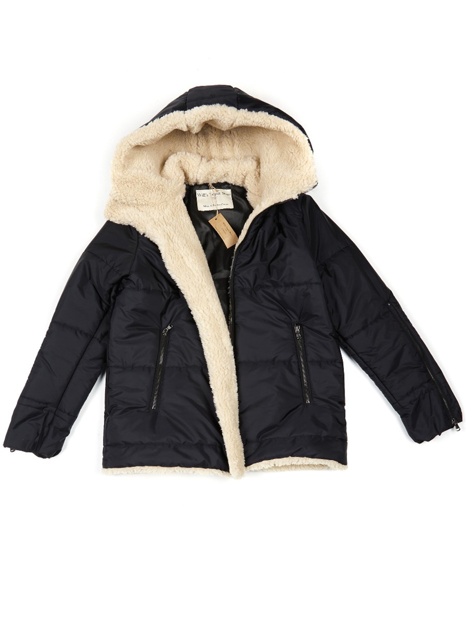 Will's Vegan Store womens vegan Puffer Vegan Shearling Black & Cream