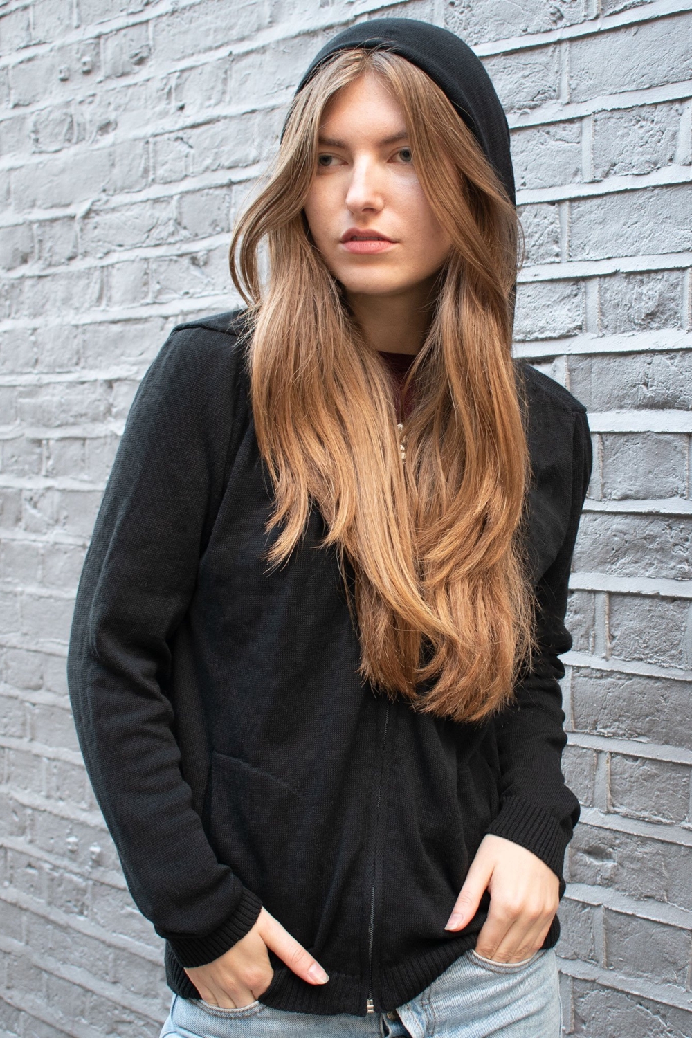 Will's Vegan Store womens vegan Cardigan Loungewear Knit Hoodie Black