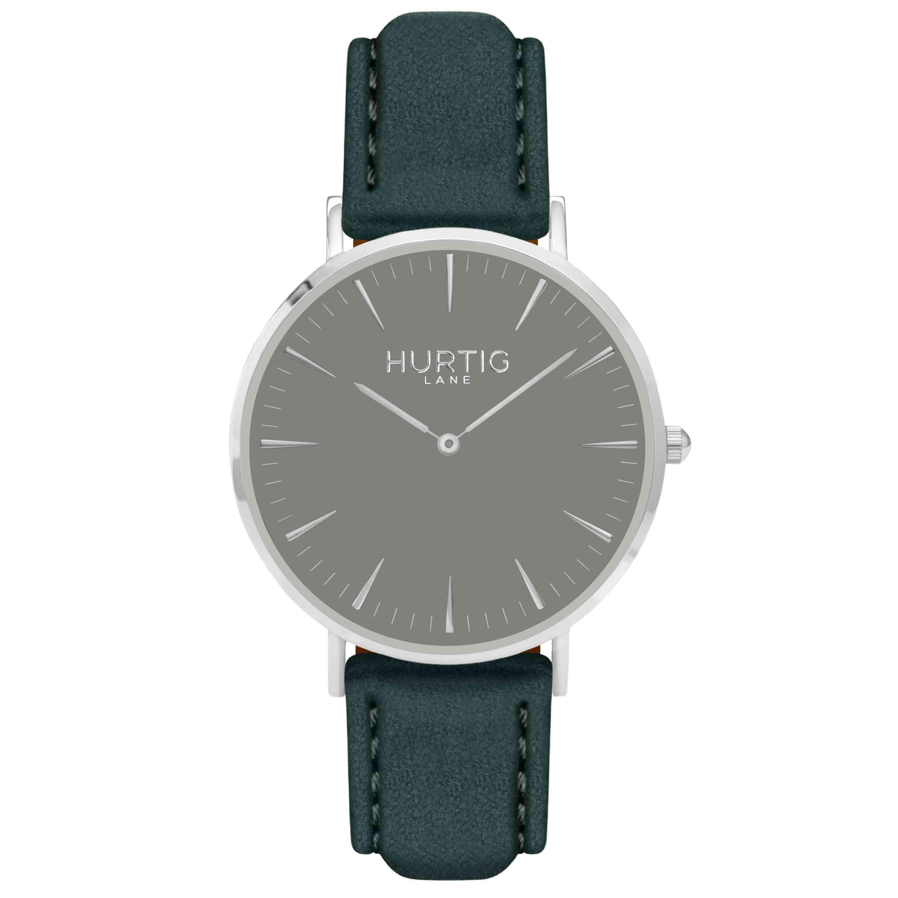 Hurtig Lane Hymnal Watch Vegan Wildleder Silber, Grau & Waldgrün