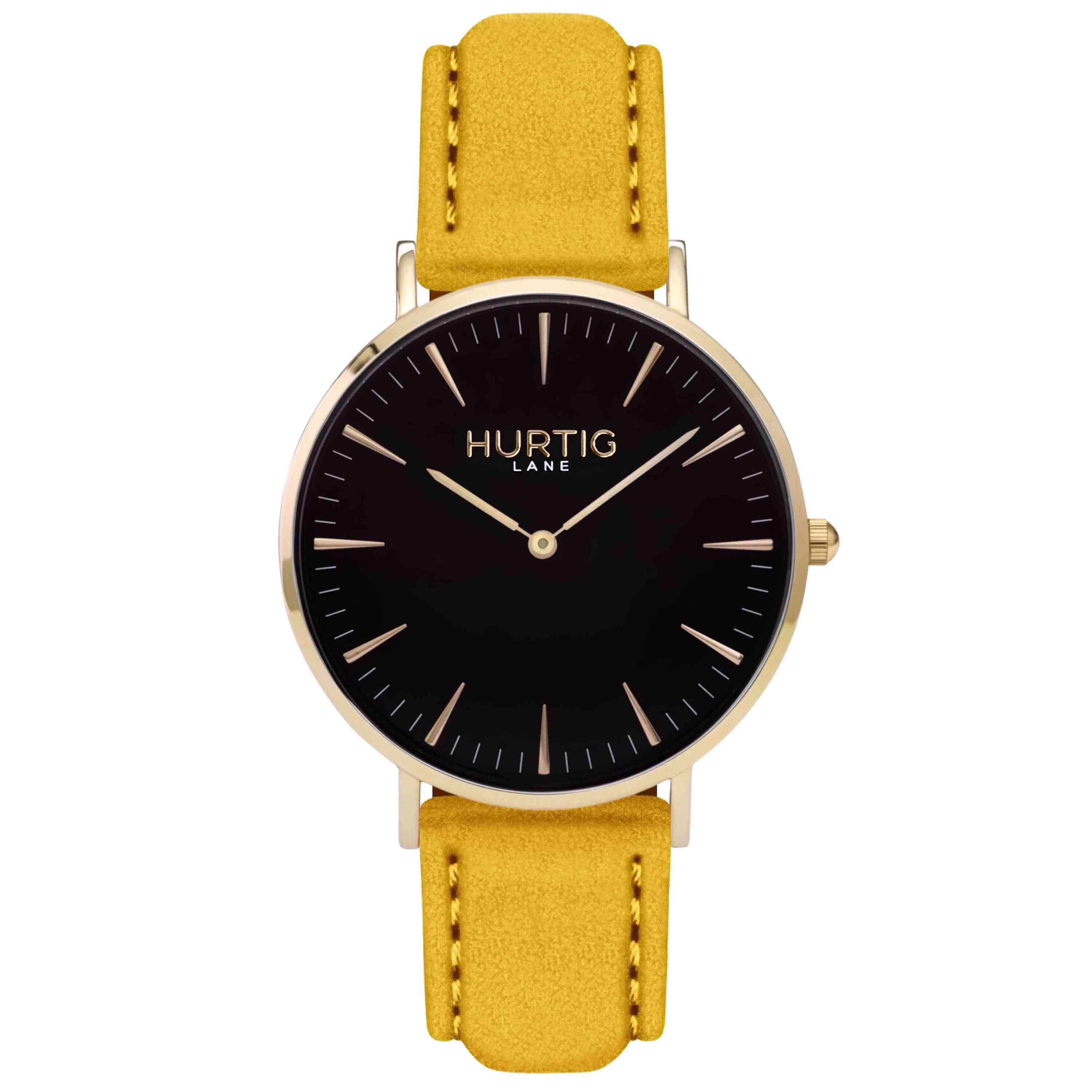 Hurtig Lane Hymnal Watch Vegan Wildleder Gold, Schwarz & Senf