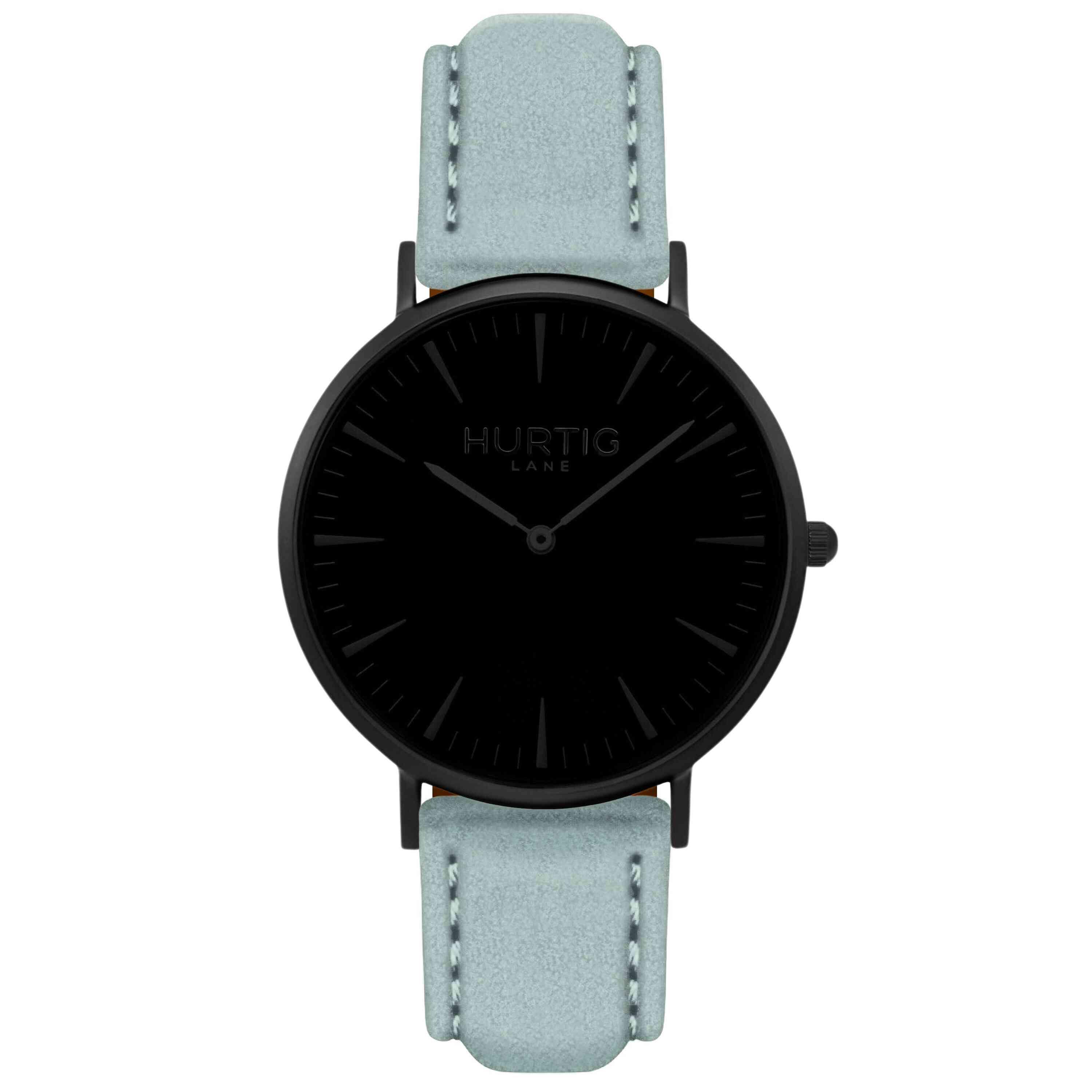 Hurtig Lane Hymnal Watch Vegan Suede All Black & Duck Egg