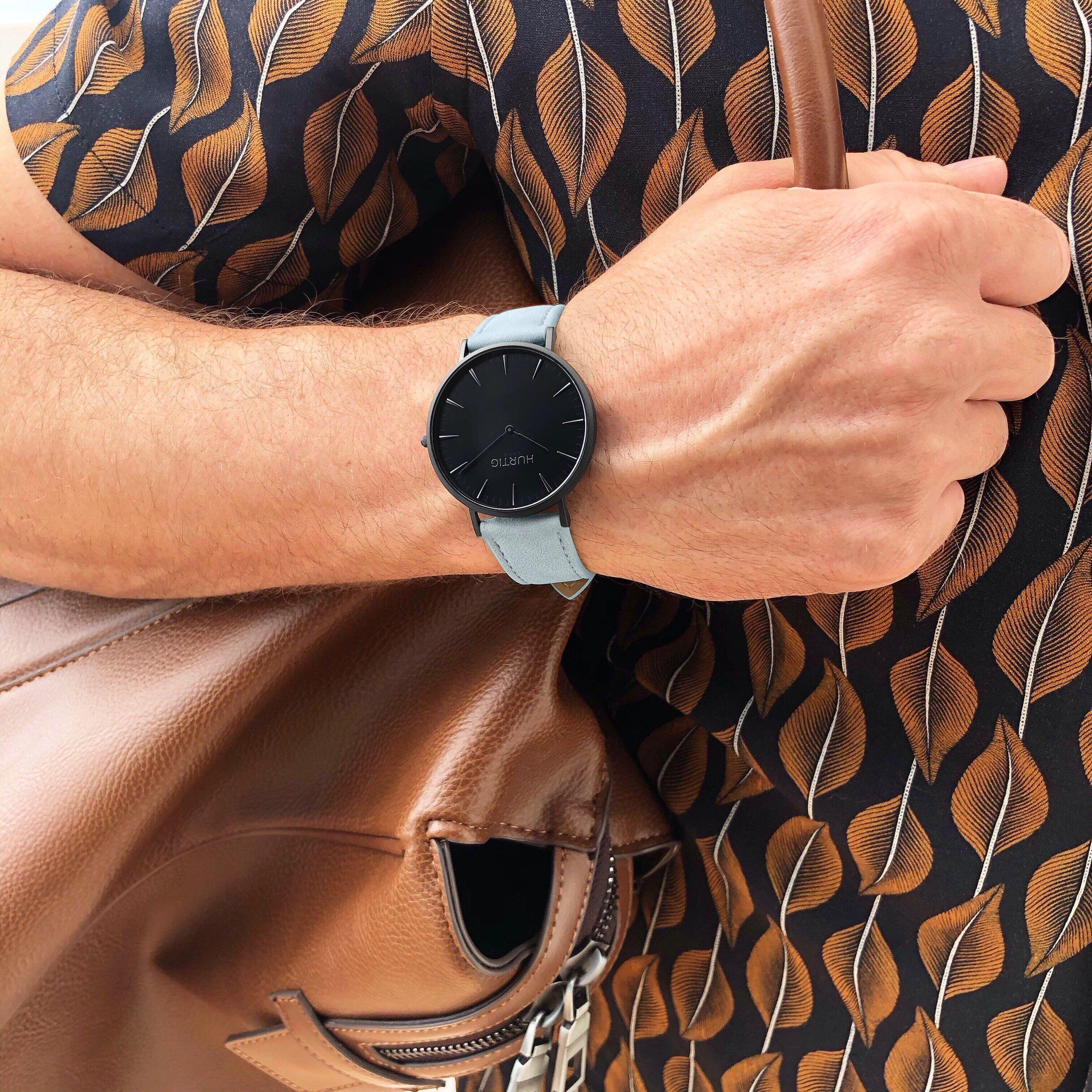 Hurtig Lane Hymnal Watch Vegan Suede All Black & Duck Egg