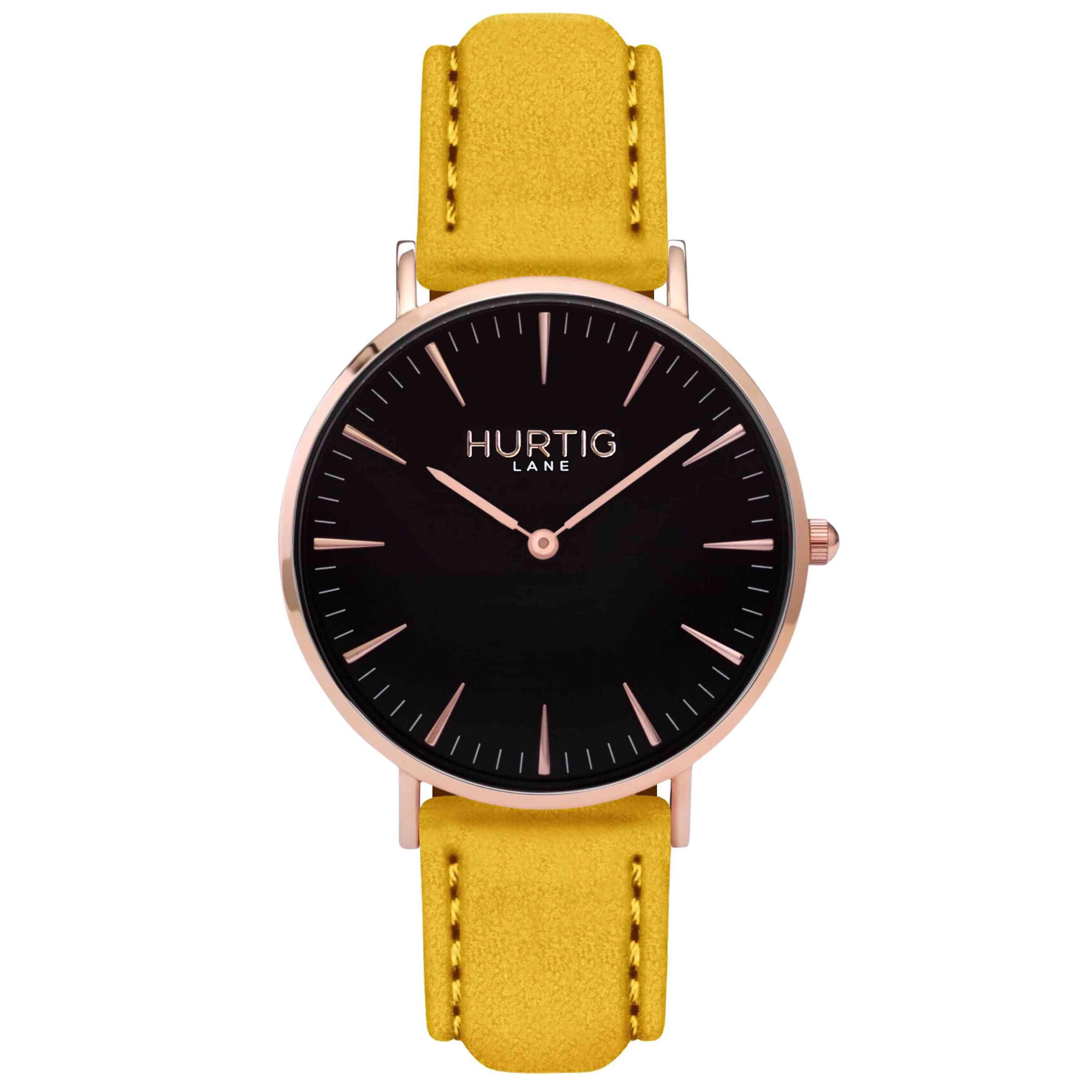 Hurtig Lane Hymnal Watch Vegan Wildleder Roségold, Schwarz & Senf