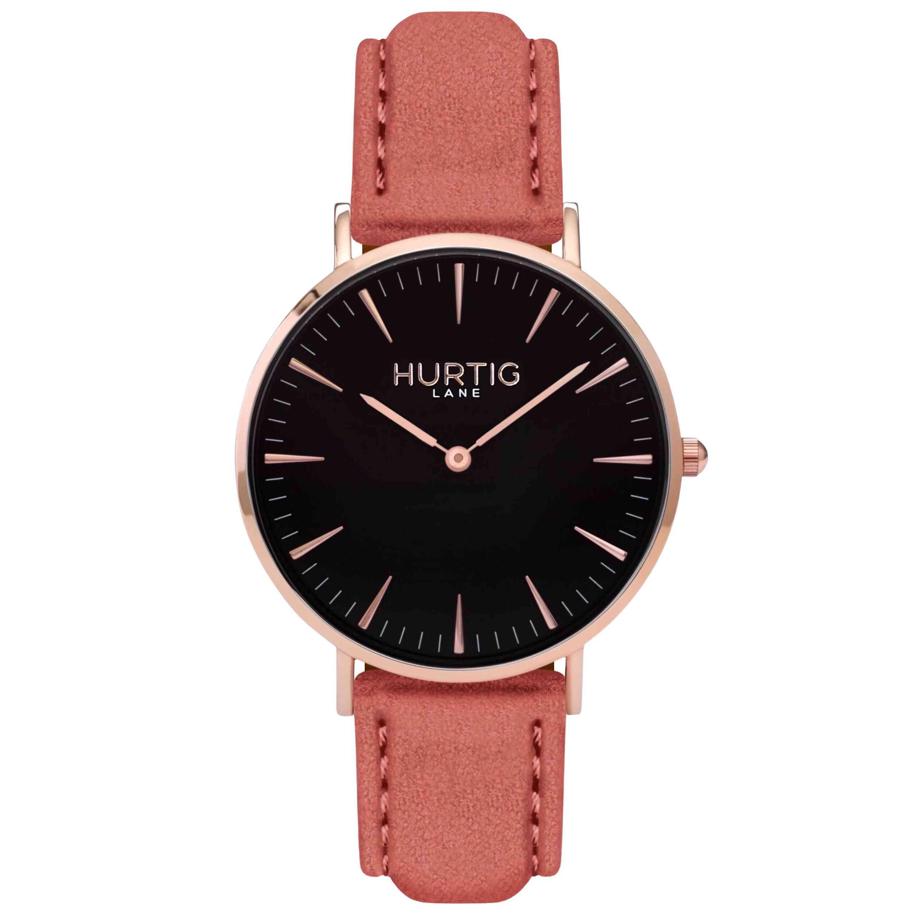 Hurtig Lane Hymnal Watch Vegan Wildleder Roségold, Schwarz & Koralle