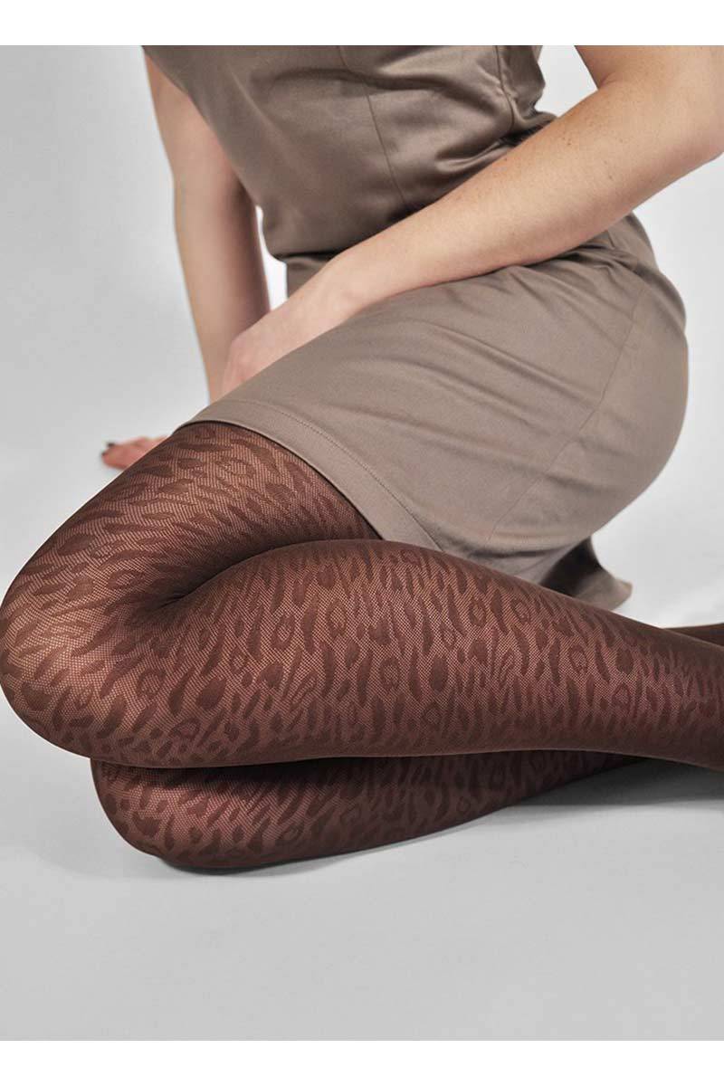 Swedish Stockings womens vegan Leopard Tights Brown