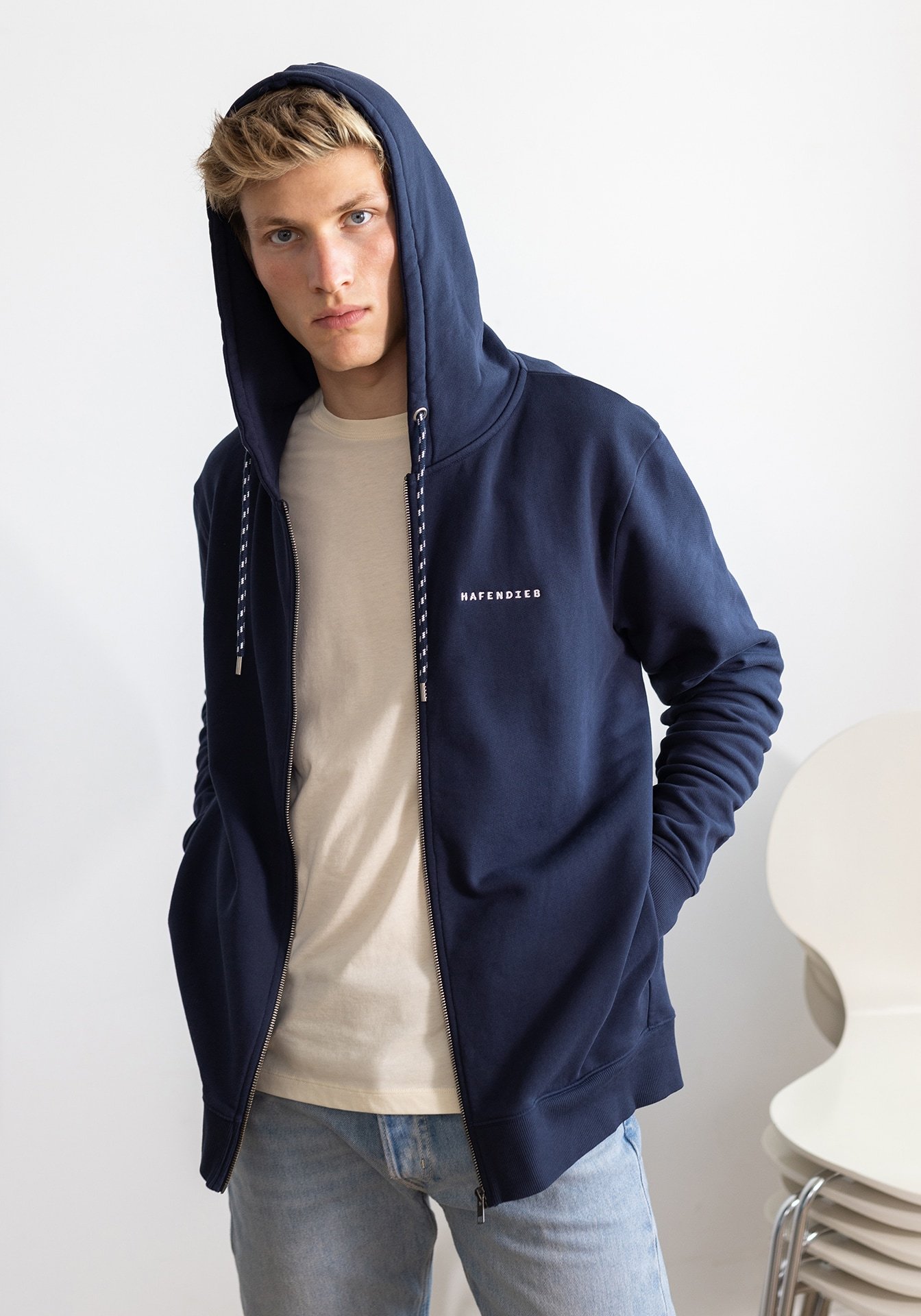 Hafendieb men vegan Zipper Hoodie Logo Stick Navy