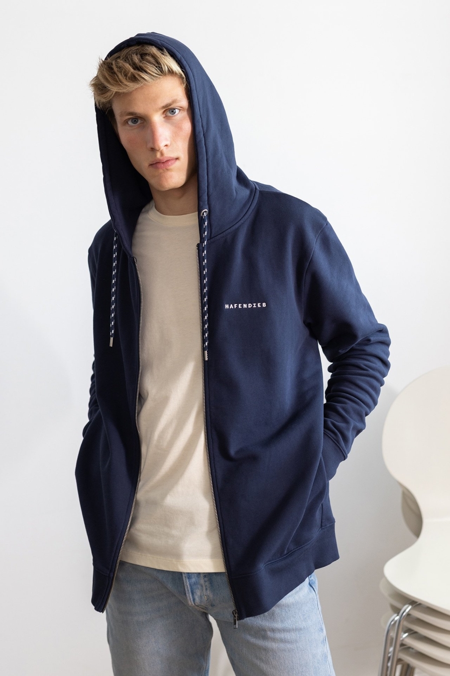HAFENDIEB Herren vegan Rei&Atilde;Ÿverschluss Hoodie Logo Stick Navy