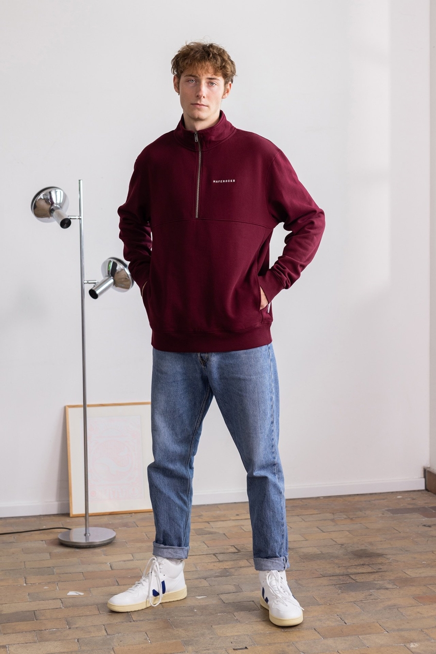 HAFENDIEB Herren vegan Troyer Pullover Logo Stick Burgunderrot