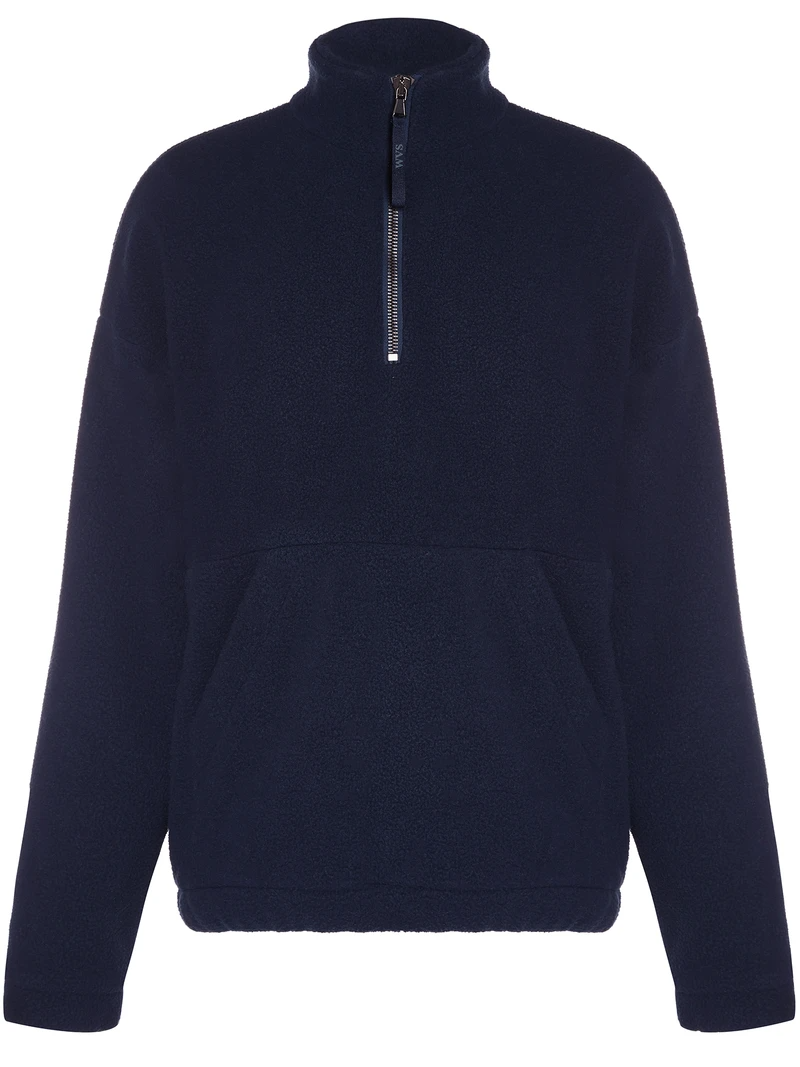 Will's Vegan Store Women's Windbreaker Fleece Quarter Zipper Dark Blue