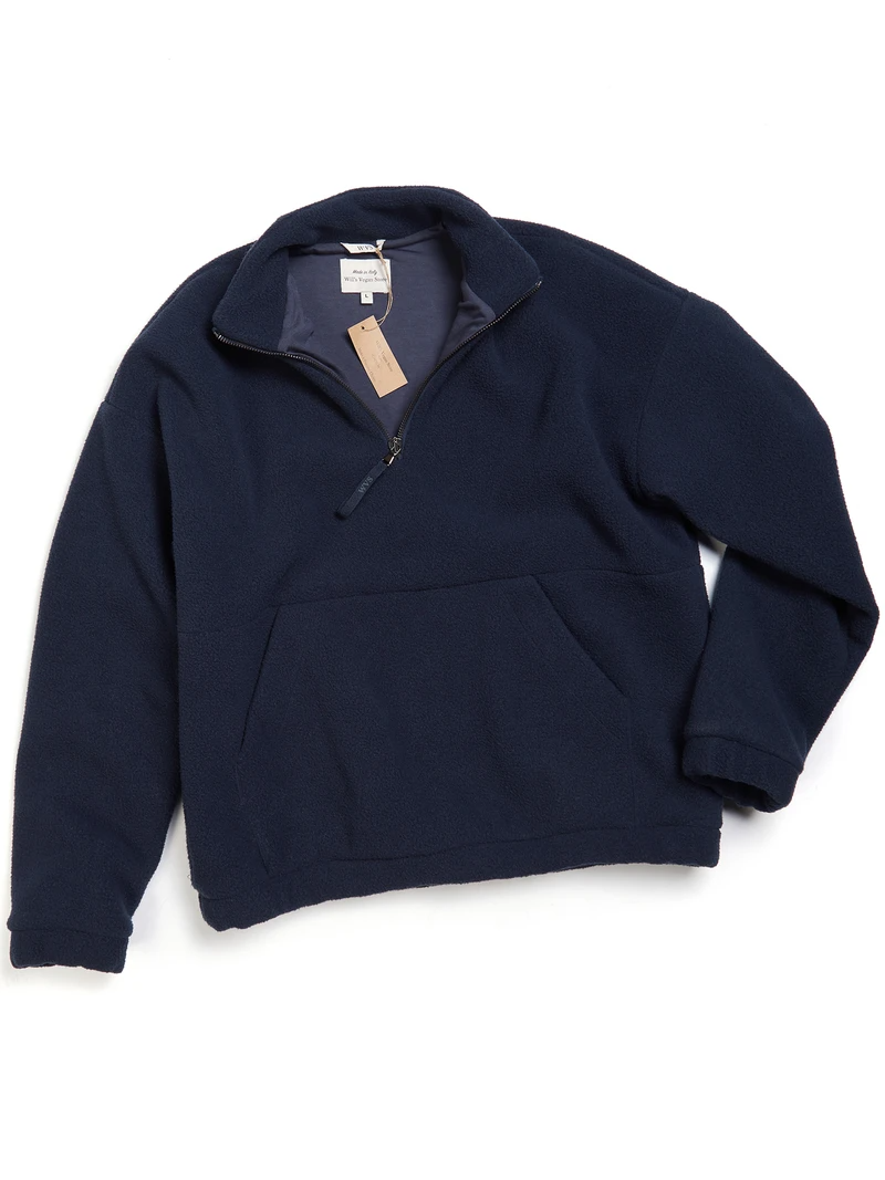 Will's Vegan Store Women's Windbreaker Fleece Quarter Zipper Dark Blue