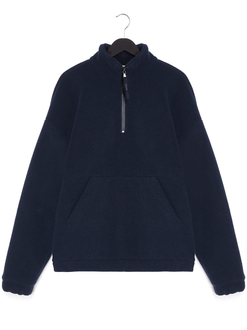 Will's Vegan Store Women's Windbreaker Fleece Quarter Zipper Dark Blue