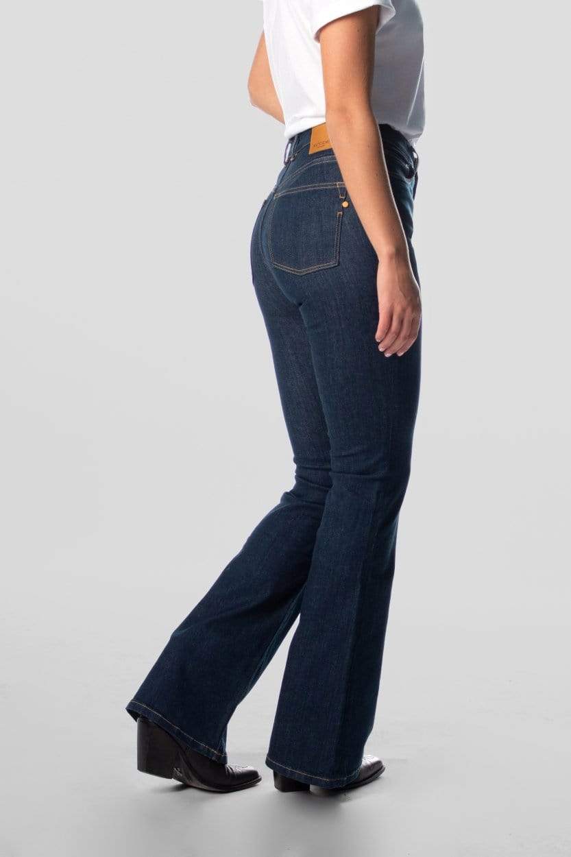 Kuyichi womens vegan Flare Jeans Lisette Dark Rinse Blue