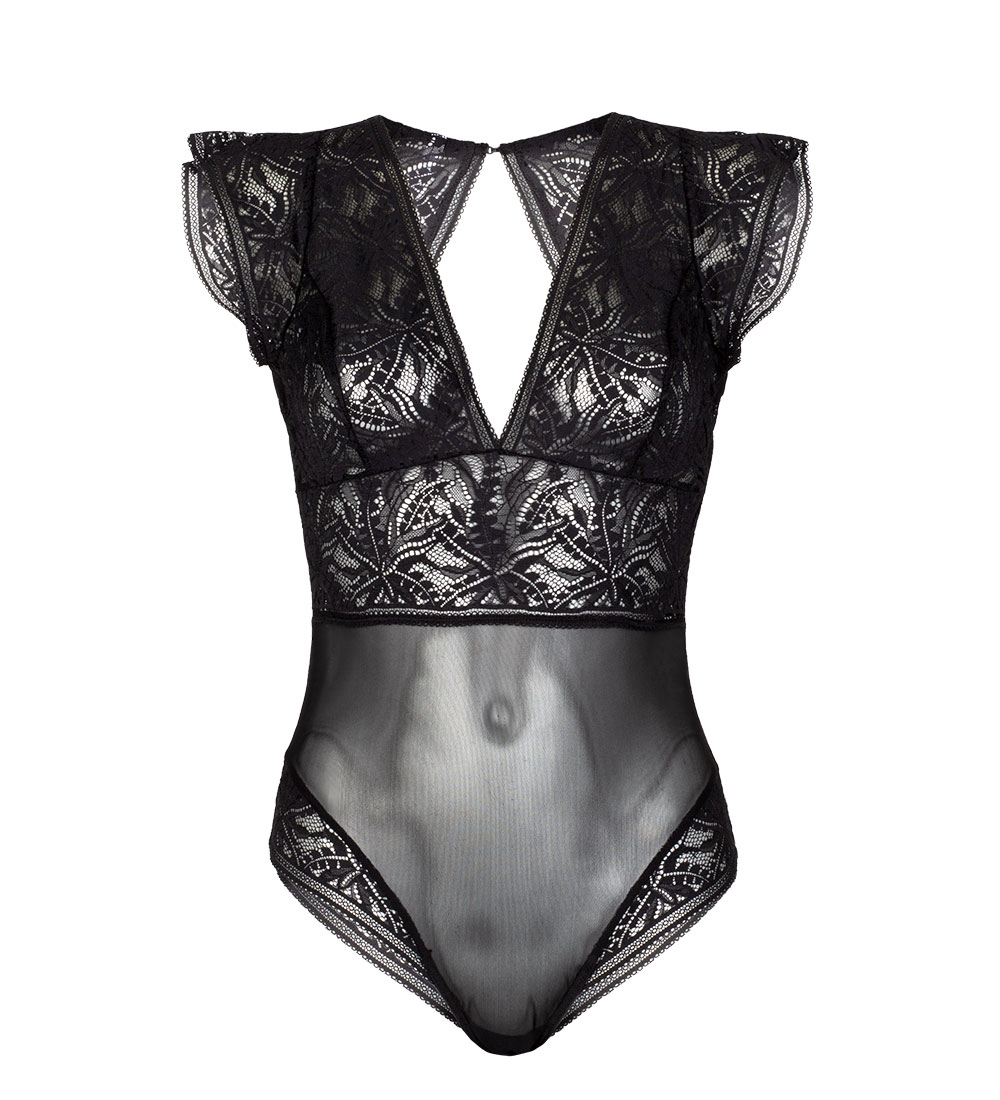 Anekdot womens vegan Bodysuit Amara Black Leaf