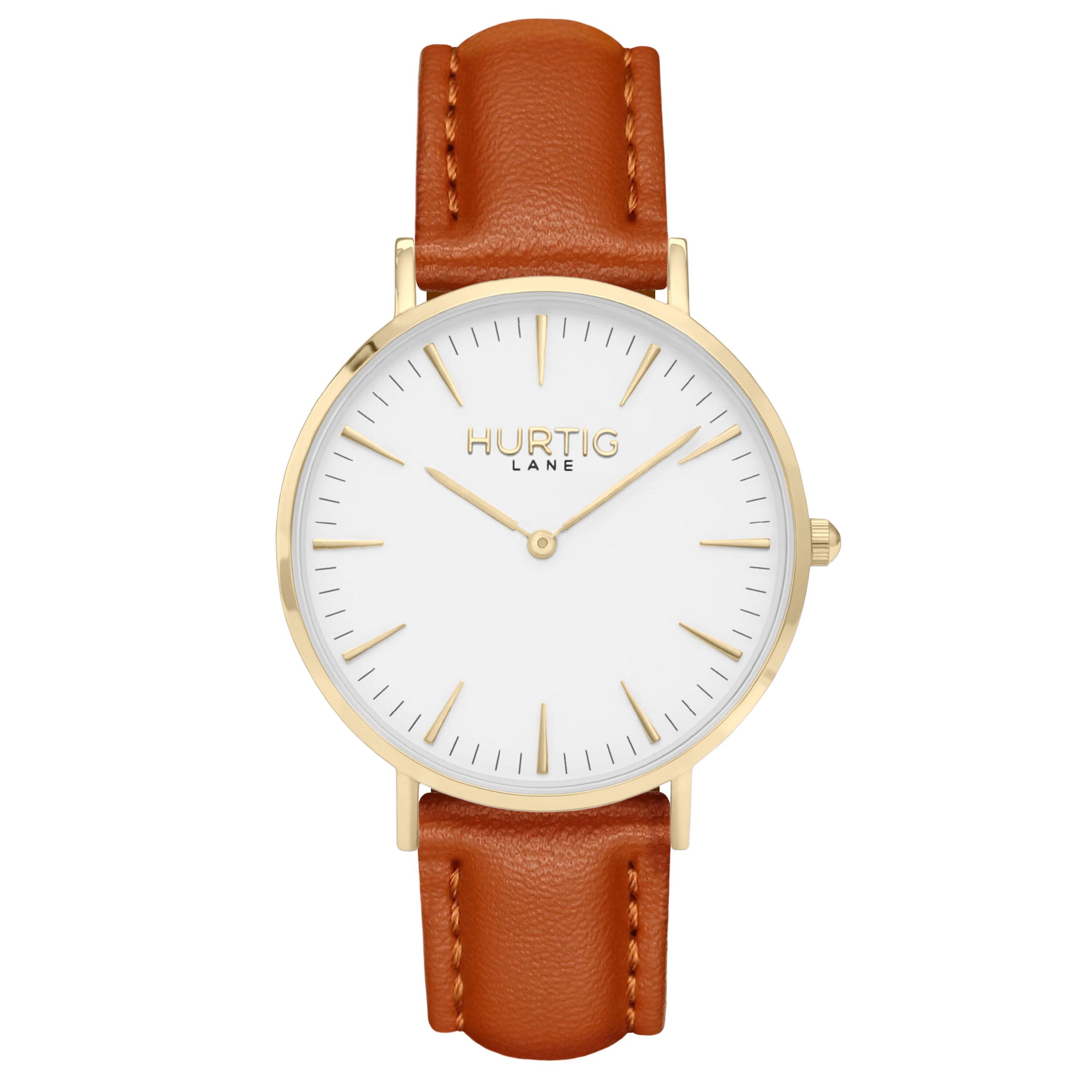 Hurtig Lane Herrenuhr Mykonos Gold, Weiß & Hellbraun Herren