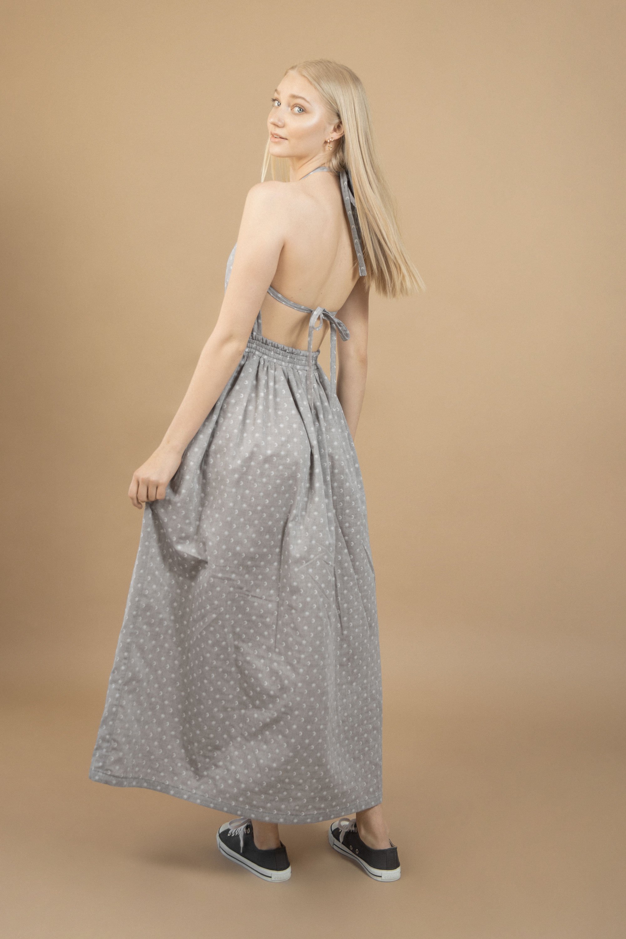TAWAST womens vegan Maxi Dress Celestial Lunisolar Gray