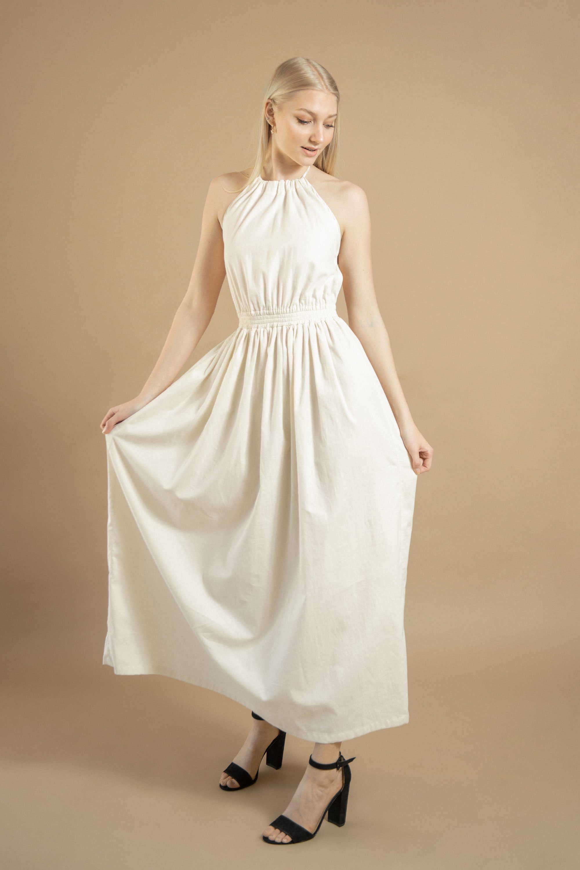 TAWAST womens vegan Maxi Dress Earthshine White