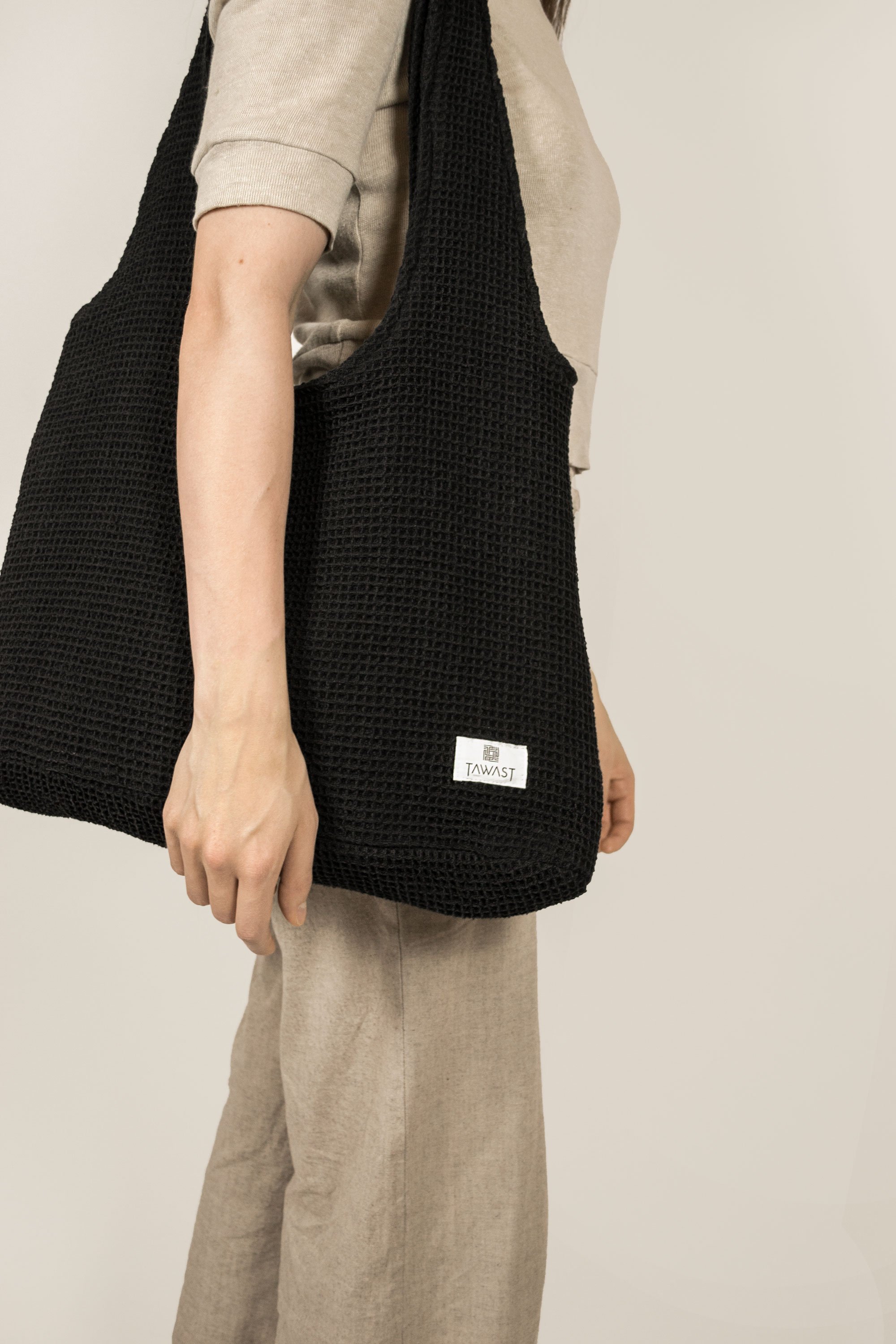 TAWAST womens vegan Tote Bag Cloud Black Waffle