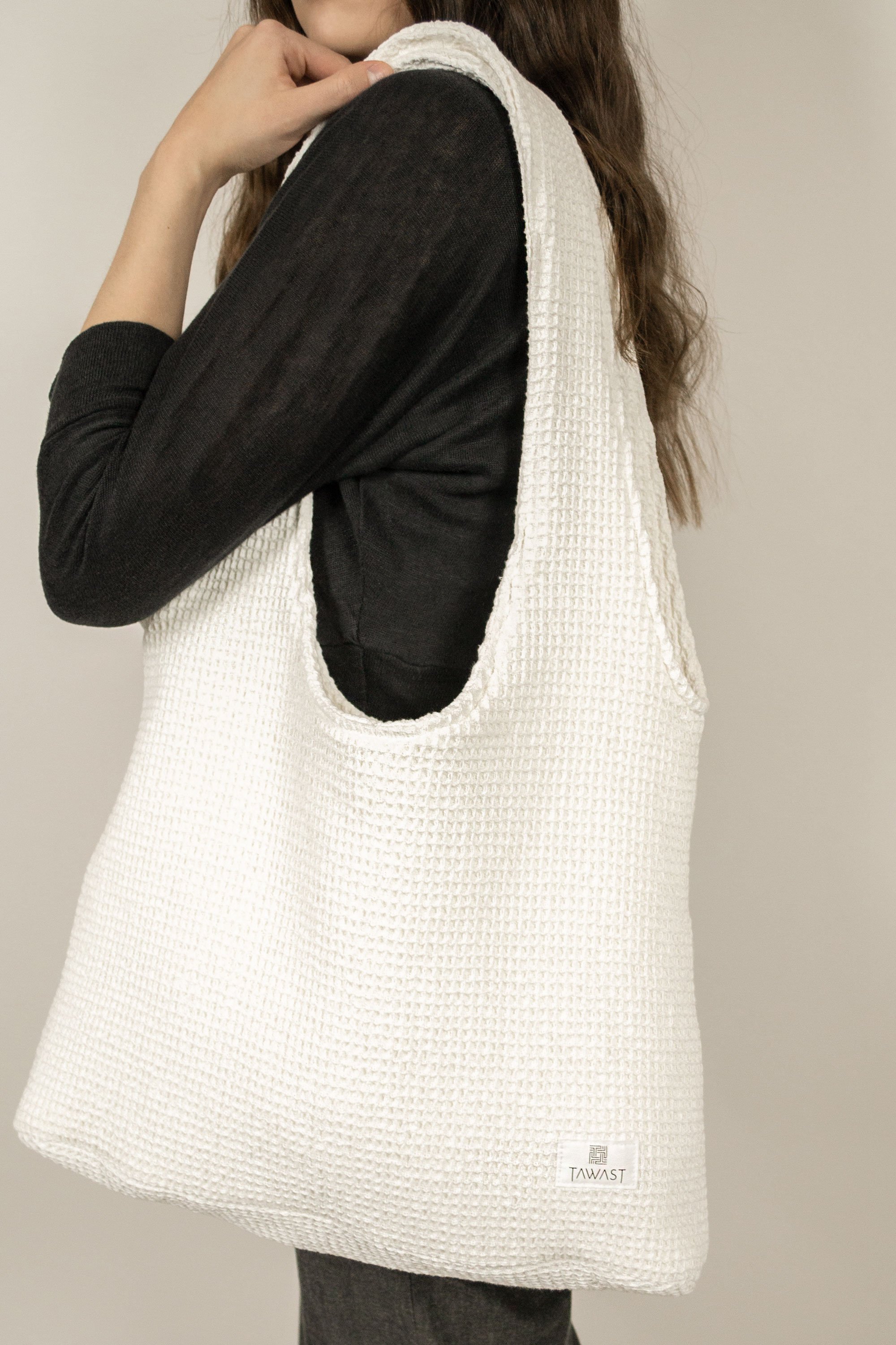 TAWAST Tote Bag Cloud Wit Wafelstructuur