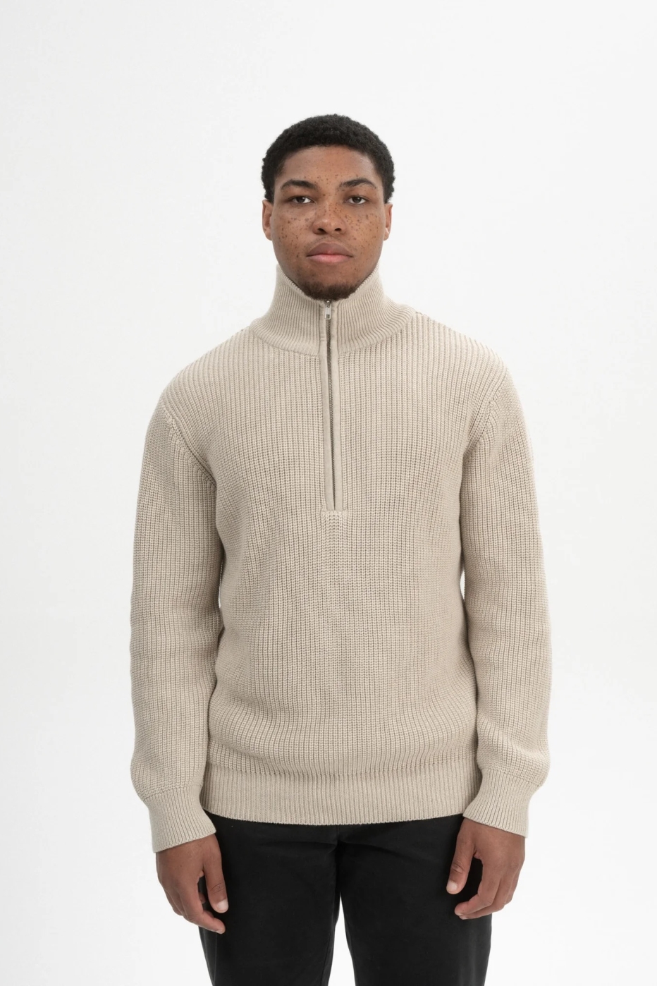 MELA Herren vegan Strickpullover Rippe Udai Pebble nge