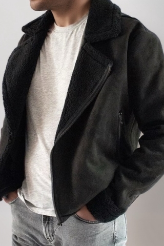 Will's Vegan Store Herren vegan Jacke Vegan Lammfell Schwarz