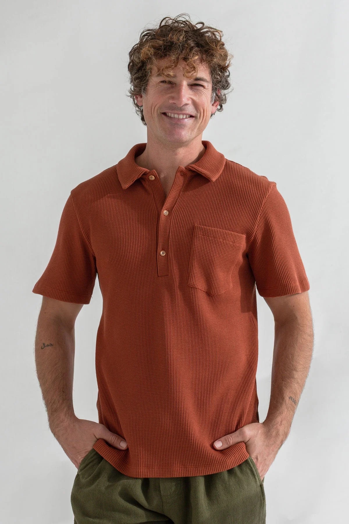 TWOTHIRDS Herren vegan Polohemd Canning Kokosnussschale Braun