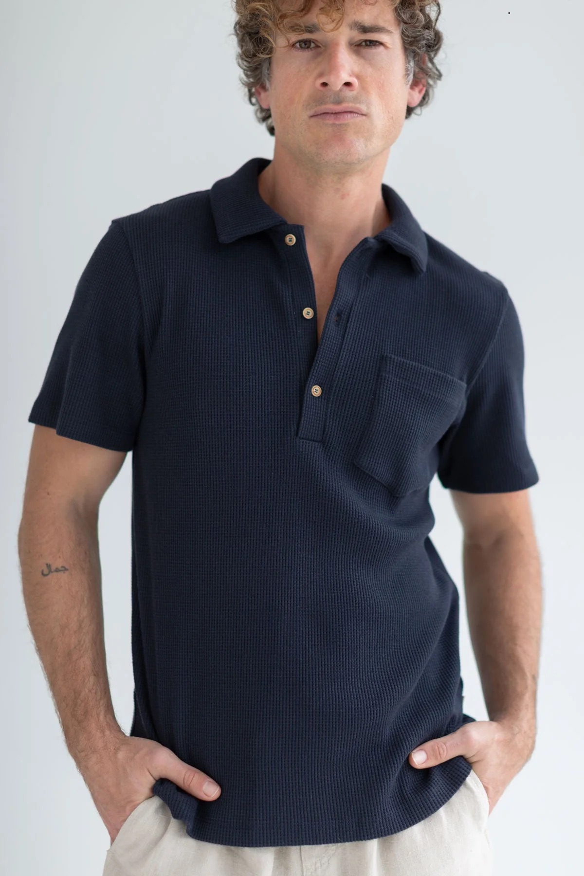 Image of TWOTHIRDS mannen vegan Poloshirt Canning Donkerblauw
